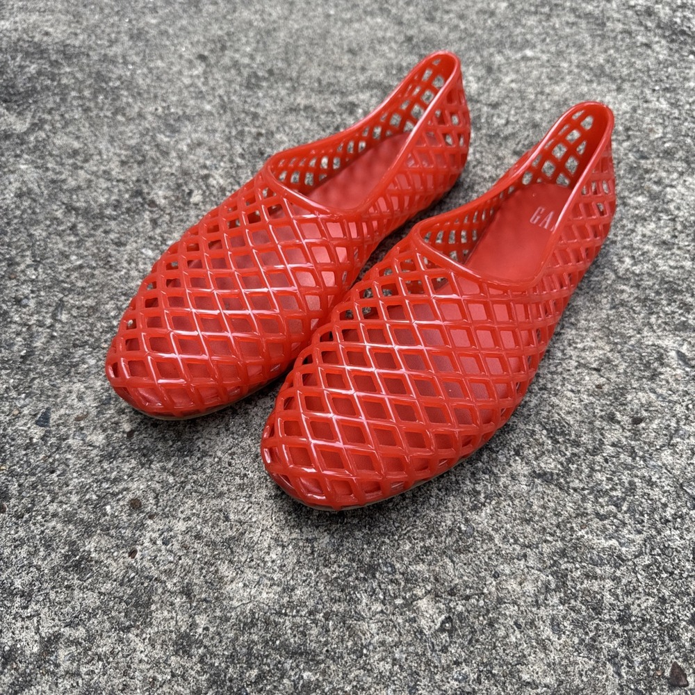 Gap Red Orange Jelly Shoes Women's 9 Chilli Red Slip On Soft Jellies Flats Mesh